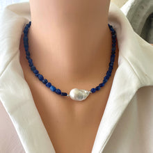 Load image into Gallery viewer, Kyanite and Baroque Pearl Necklace with Sterling Silver Beads and Closure, 17&quot;inches
