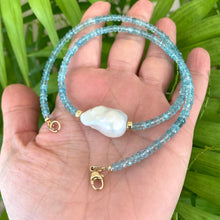 Load image into Gallery viewer, Blue Apatite and Baroque Pearl Beaded Necklace, Gold Filled, 18&quot;inches
