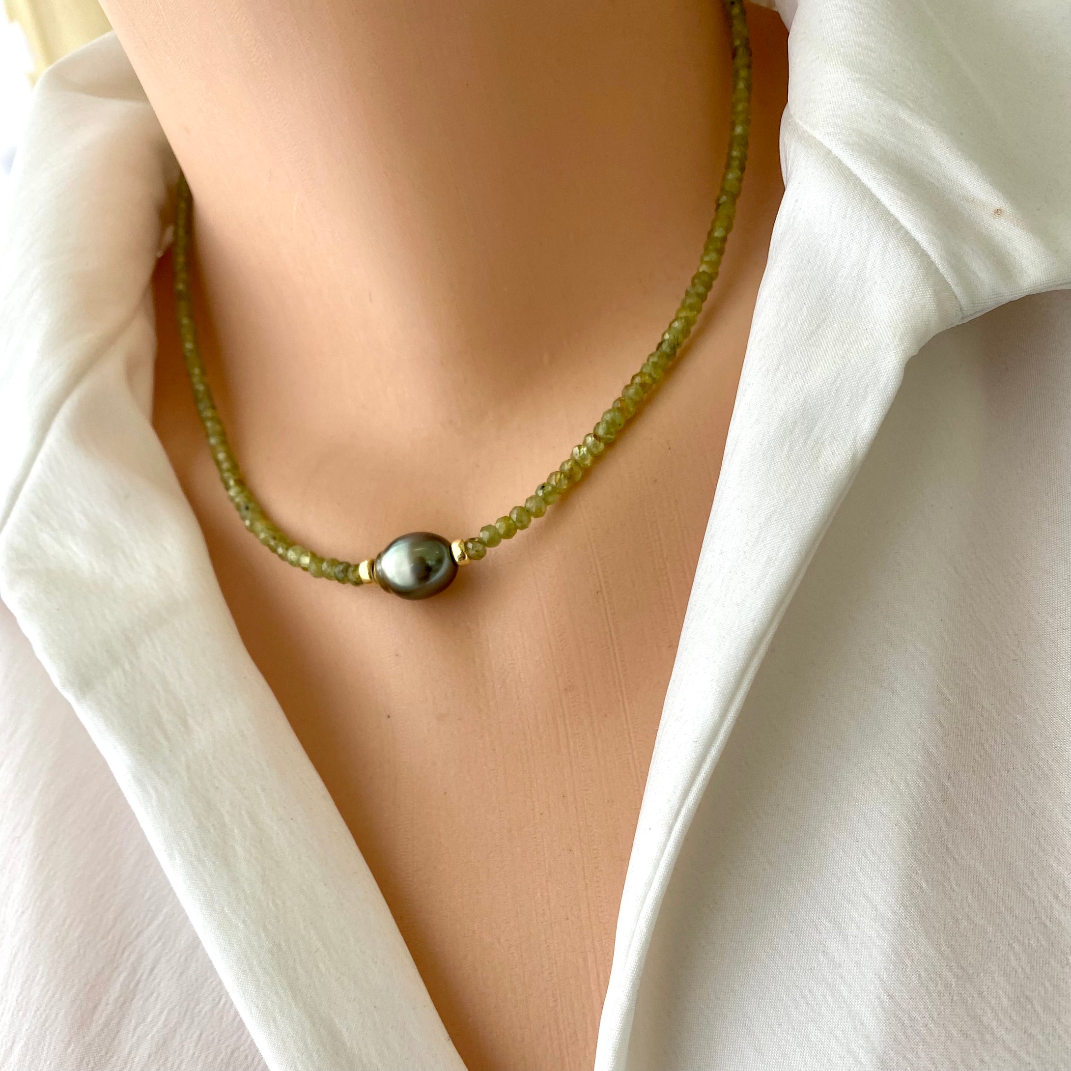 Peridot and Tahitian pearl necklace