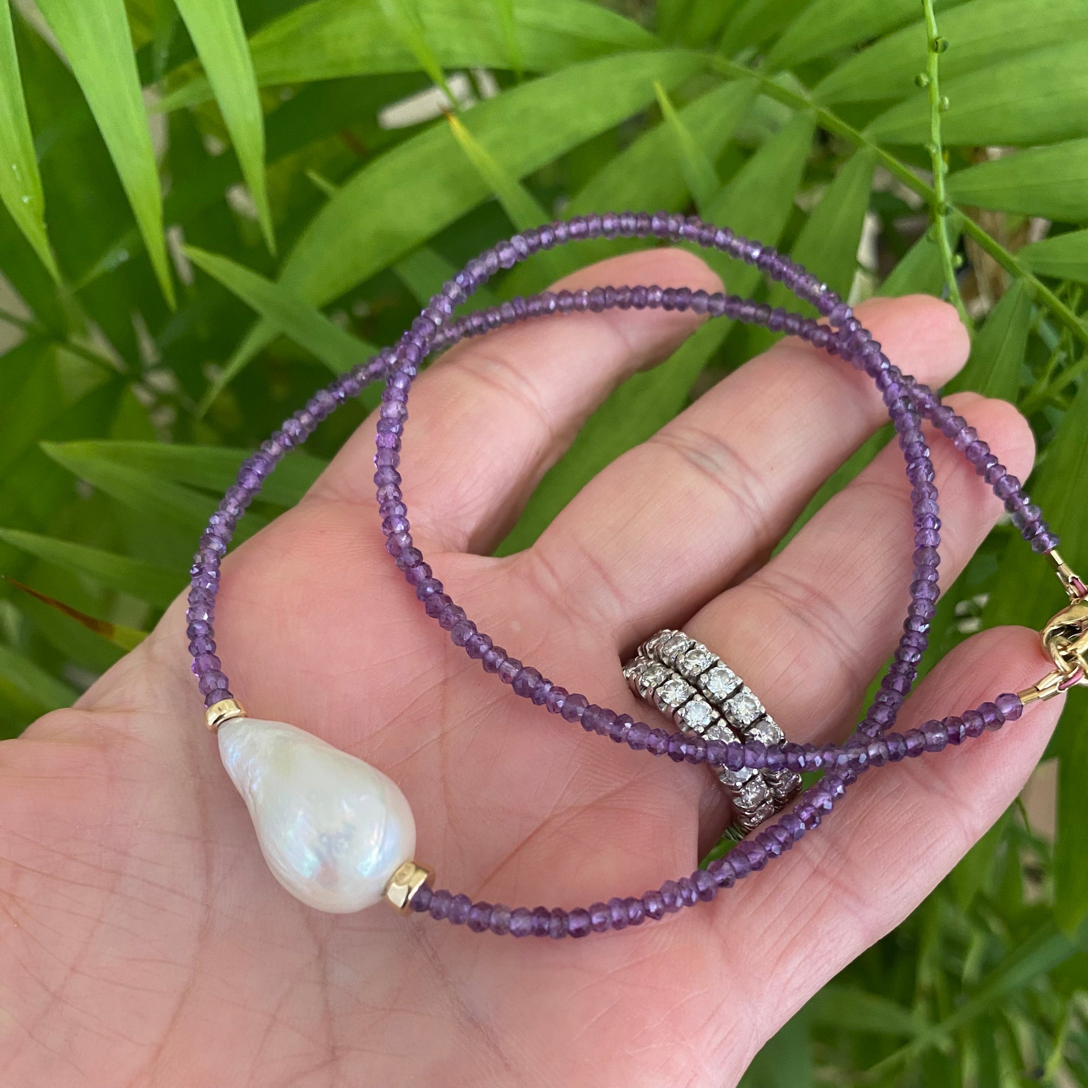 Purple Amethyst & Baroque Pearl Necklace