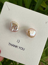 Load image into Gallery viewer, Pink Keshi Pearl Stud Earrings, Dainty Pearl Ear Studs, Sterling Silver
