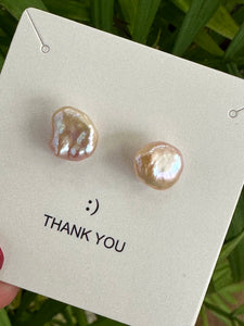 Pink Keshi Pearl Stud Earrings, Dainty Pearl Ear Studs, Sterling Silver