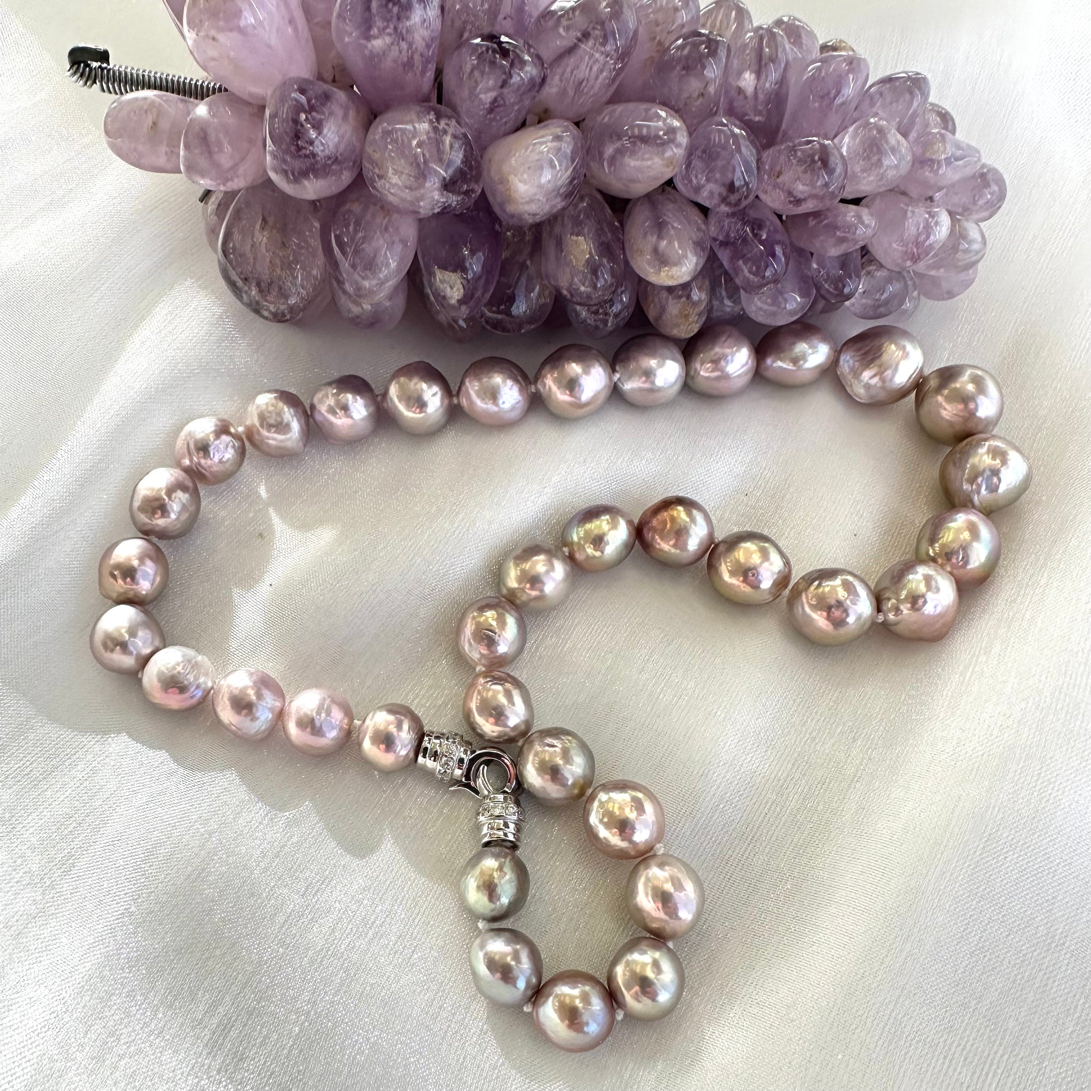 Fabulous Pink Lavender Edison Baroque Pearl Necklace, Silver or Gold