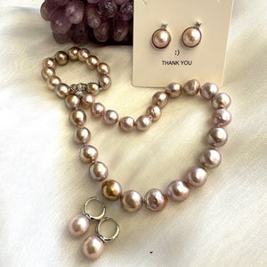 Light Pink Near Round Edison Pearl Hoop Earrings in Silver, 13mm