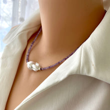 Load image into Gallery viewer, Dainty Light Lavender Amethyst &amp; Baroque Pearl Necklace, February Birthstone, Silver, 17.5&quot;in
