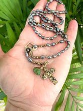 Charger l&#39;image dans la galerie, Y Long Pearl Necklace, Hope &amp; Love Cross Necklace, Prasiolite Charm, Religious Jewelry
