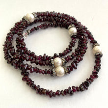 Load image into Gallery viewer, Long Garnet Necklace with Freshwater Pearls, January Birthstone Necklace, 35.5&quot; or 37.5&quot;inch

