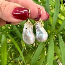 Load image into Gallery viewer, Silver Grey Baroque Pearl Drop Earrings, Gold Vermeil Plated Silver or Sterling Silver Fish Hooks
