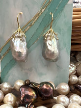 Load image into Gallery viewer, Silver Grey Baroque Pearl Drop Earrings, Gold Vermeil Plated Silver or Sterling Silver Fish Hooks
