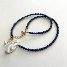 Load image into Gallery viewer, Sapphire &amp; Single Keshi Pearl Choker Necklace, September Birthstone
