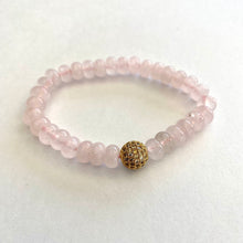 Cargar imagen en el visor de la galería, Rose Quartz Candy Bracelet, Gold Plated, Pink Rose Quartz Stretchy Bracelet,January Birthstone
