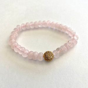 Rose Quartz Stretch Bracelet, Gold