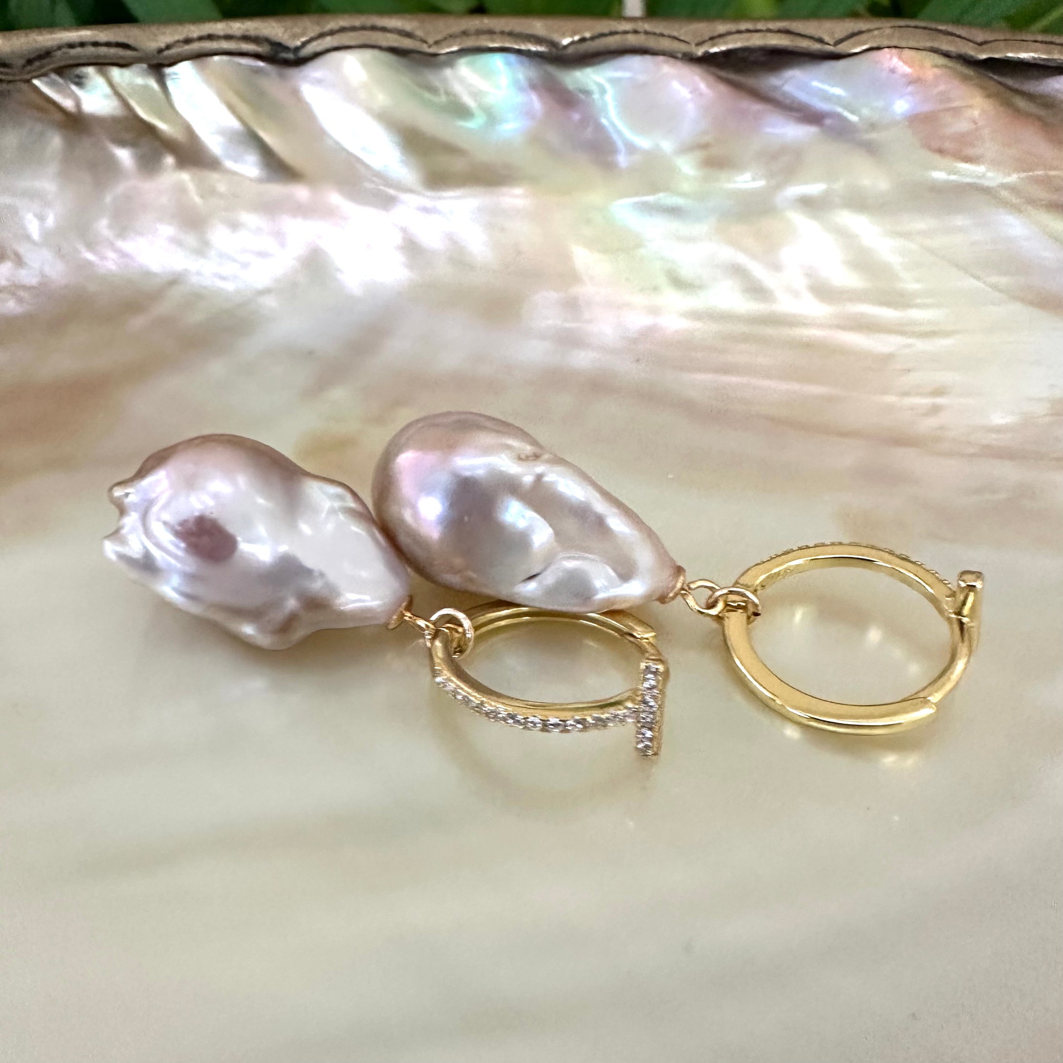Pink Baroque Pearl Hoop Earrings in Gold