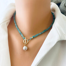 Load image into Gallery viewer, Blue Amazonite Toggle Necklace with Baroque Pearl Pendant, Gold Plated,  16.5&quot;in
