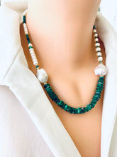 Load image into Gallery viewer, Asymmetric Malachite &amp; Freshwater Baroque Pearl Necklace, Gold Filled, 19&quot;inch
