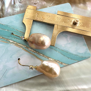 Golden Baroque Pearl Drop Earrings with CZ | Gold Vermeil Plated Silver Fish Hooks