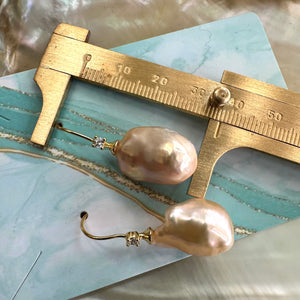 Golden Baroque Pearl Drop Earrings with CZ | Gold Vermeil Plated Silver Fish Hooks