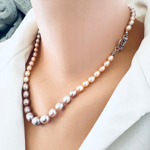 Pastel Rice Pearl Tulip Necklace, Silver 18-19"