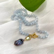 Load image into Gallery viewer, Aquamarine Candy Necklace, Baroque Pearl Pendant, Gold Vermeil, March Birthstone, 19-21&quot;inches
