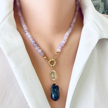 Load image into Gallery viewer, Lavender Amethyst Candy Necklace, Baroque Pearl Pendant, Gold Vermeil, February birthstone, 18.5&quot;
