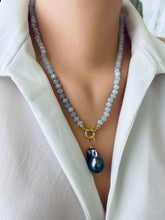 Cargar imagen en el visor de la galería, Aquamarine Candy Necklace, Baroque Pearl Pendant, Gold Vermeil, March Birthstone, 19-21&quot;inches

