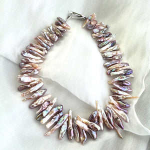 Spectacular Purplish Long Stick Biwa Pearl Necklace, 18"