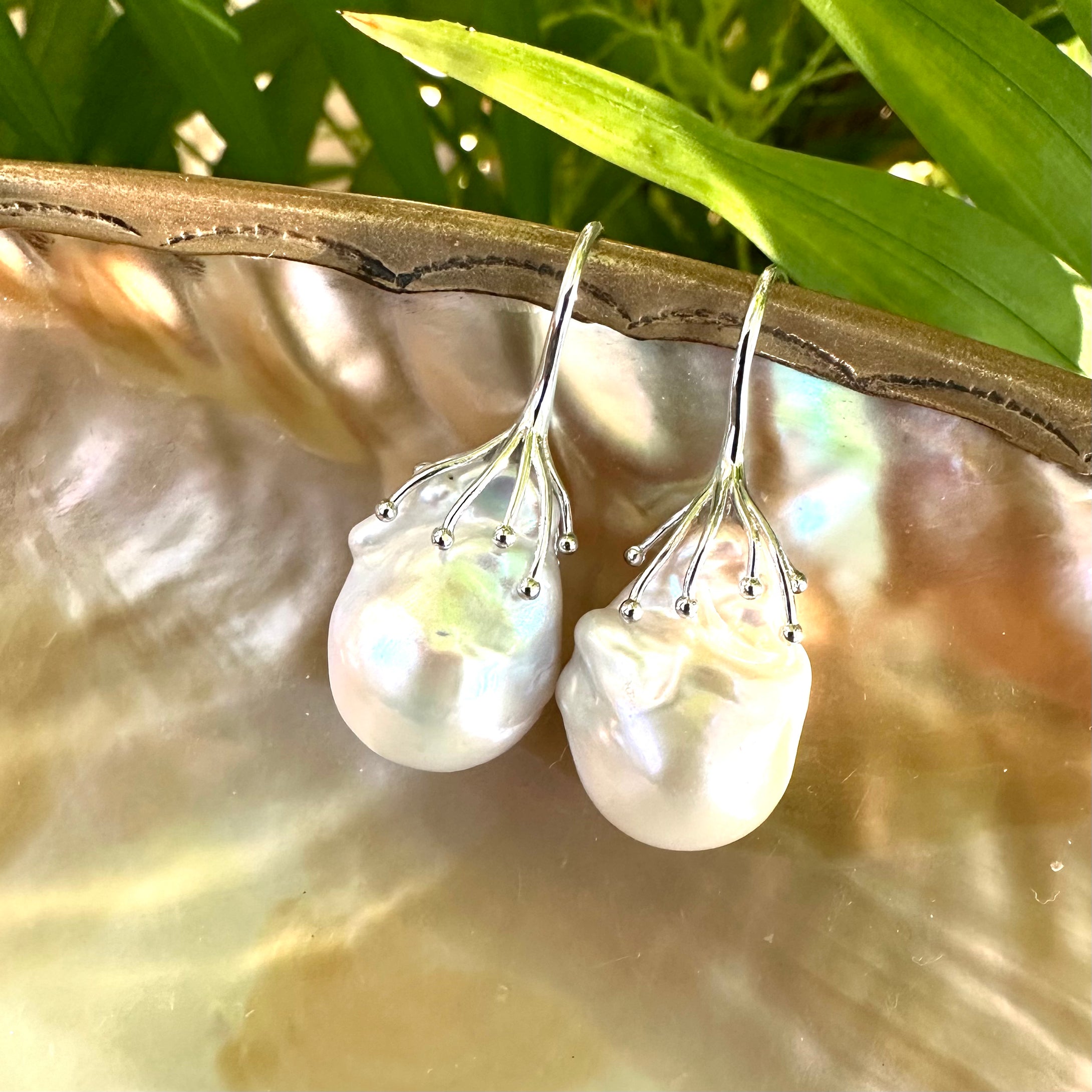 White Baroque Pearl Drop Earrings, Silver or Gold