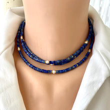 Charger l&#39;image dans la galerie, Lapis Lazuli &amp; Freshwater Pearl Choker Necklace, Gold plated, 15-16.5&quot;inches
