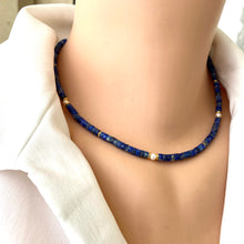 Charger l&#39;image dans la galerie, Lapis Lazuli &amp; Freshwater Pearl Choker Necklace, Gold plated, 15-16.5&quot;inches
