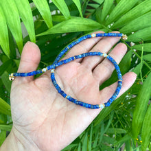 Charger l&#39;image dans la galerie, Lapis Lazuli &amp; Freshwater Pearl Choker Necklace, Gold plated, 15-16.5&quot;inches
