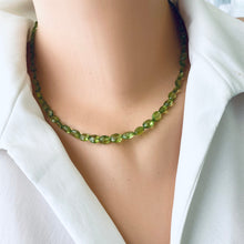 Load image into Gallery viewer, Faceted Peridot Beads Choker Necklace, beads are  oval shaped and slightly graduated, light Olive Green Peridot Jewelry, Gold Filled closure and details, 17&quot;inches long, August Birthstone, best Birthday Gift For Her, Minimalist Jewelry
