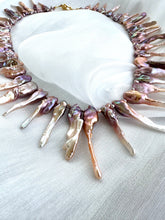 Cargar imagen en el visor de la galería, Spectacular Purplish Pink Biwa Pearls Necklace – 21” Inches – Gold Vermeil
