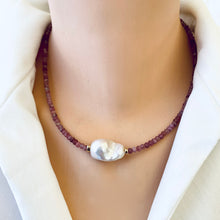 Charger l&#39;image dans la galerie, Pink Tourmaline and Baroque Pearl Necklace, Gold Filled, October Birthstone, 17.5&quot;inches
