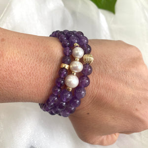 AAAA+ Amethyst Bracelet in 6 or 8mm, February Birthstone, Gold Filled, 7"in