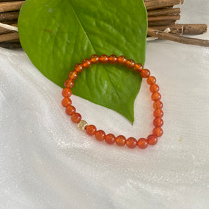 Orange Carnelian Stretch Bracelet in 6 or 8mm, Gold Filled, Red Agate Bracelet with Pearls, 7"