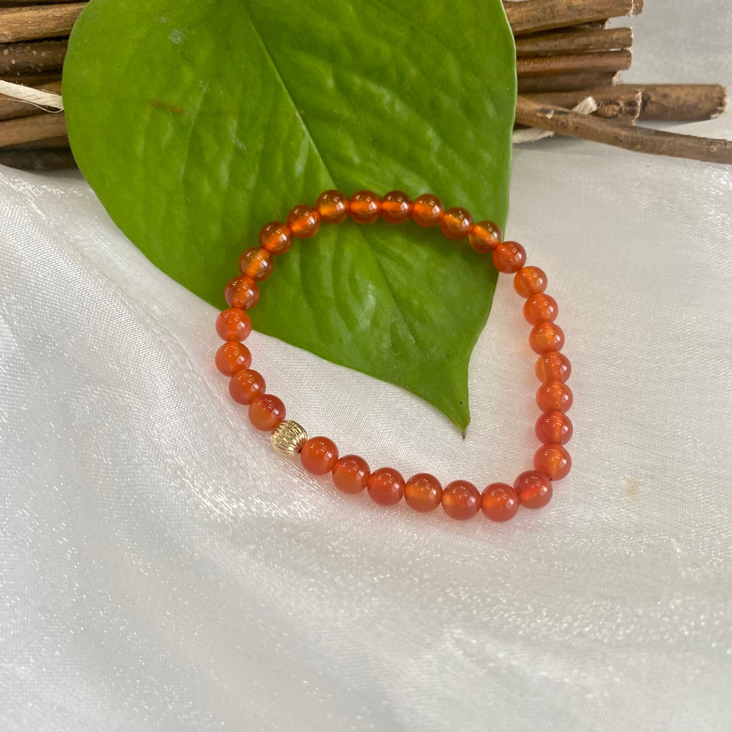 Orange Carnelian Stretch Bracelet in 6 or 8mm, Gold Filled, Red Agate Bracelet with Pearls, 7