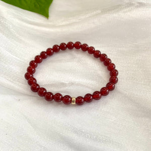 Red Agate Bracelet in 6mm, Gold Filled, Genuine Carnelian Stretchy Bracelet, 7"in