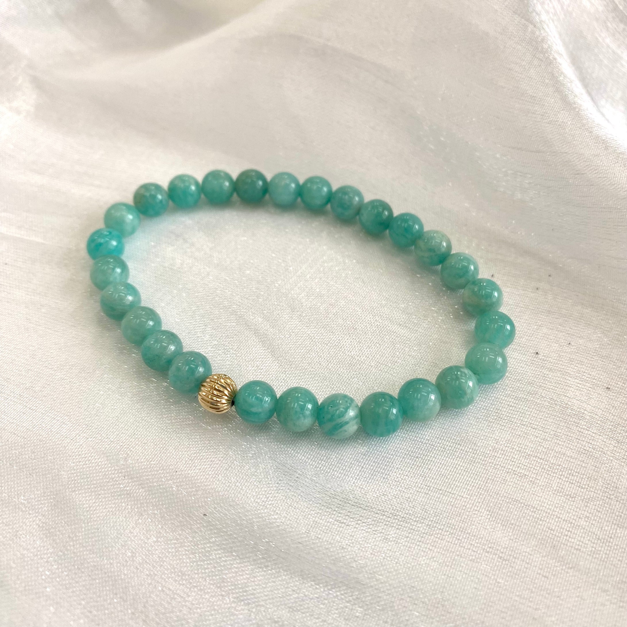 Green Amazonite Stretch Bracelet in 6 or 8mm, 14K GF