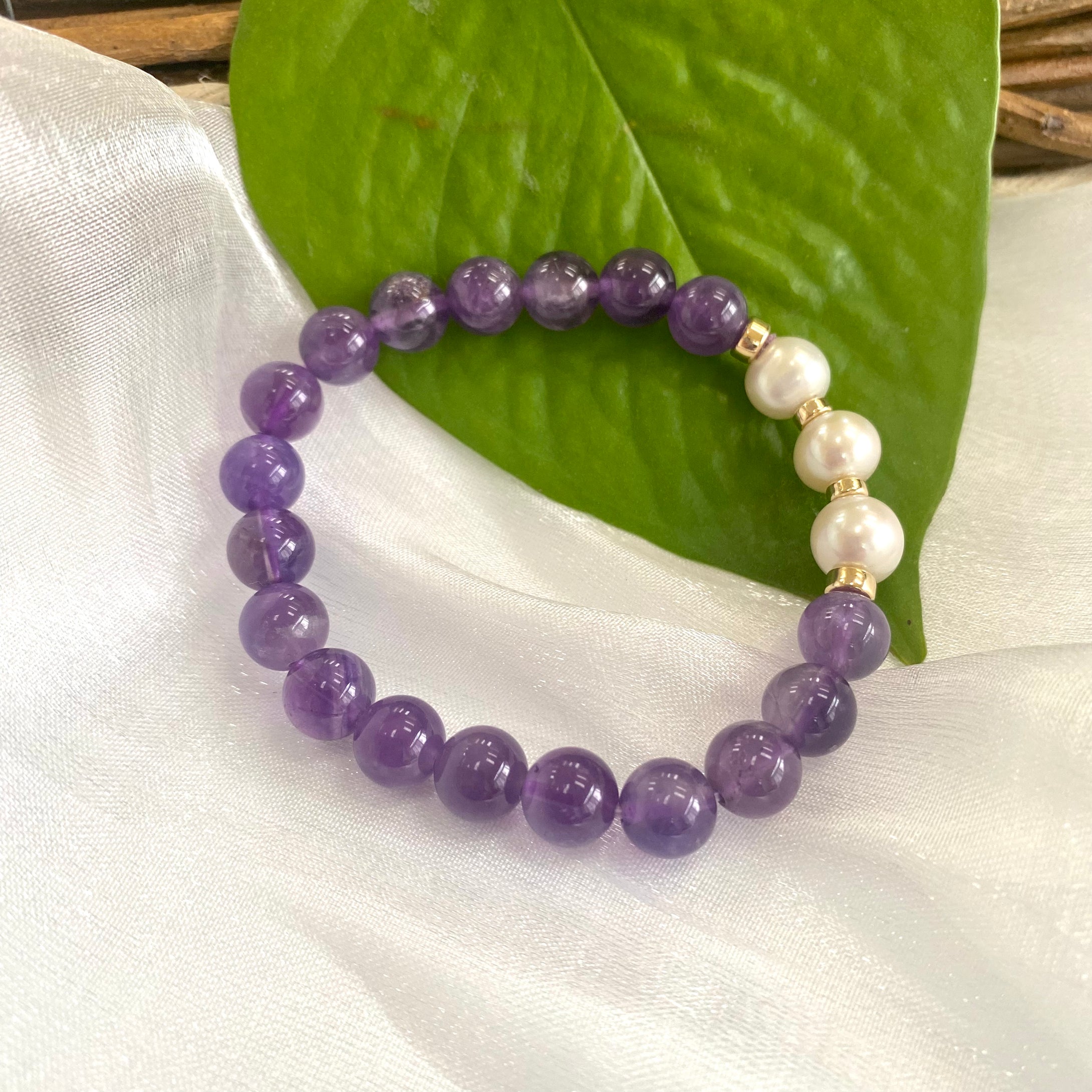Amethyst & Freshwater Pearl Bracelet, 14K GF