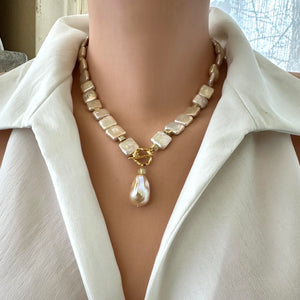 Golden Square Baroque Pearl Toggle Necklace