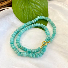 Load image into Gallery viewer, Hand Knotted &amp; Graduated Amazonite Candy Necklace, Gold Vermeil Marine Closure, 18.5&quot;inch
