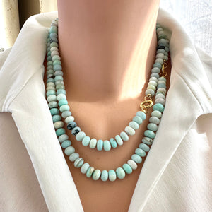 Blue Peru Opal Candy Necklace, Gold