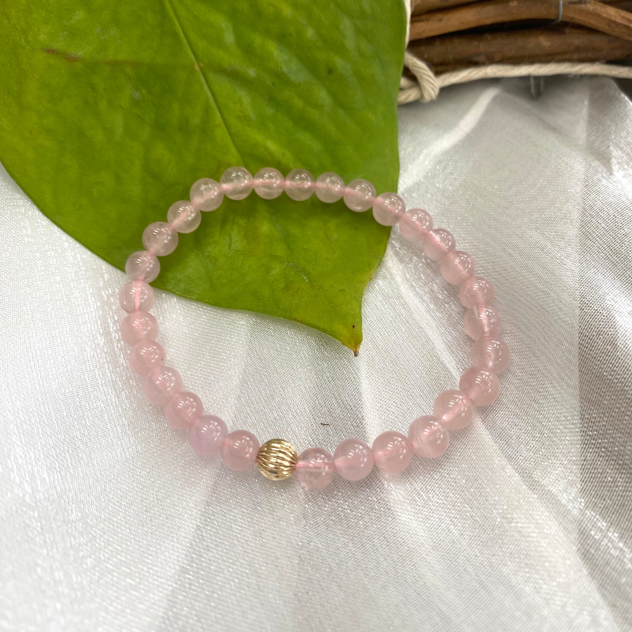 Rose Quartz Stretchy Bracelet in 6 or 8mm, 14K GF
