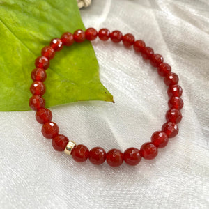 Red Agate Bracelet in 6mm, Gold Filled, Genuine Carnelian Stretchy Bracelet, 7"in