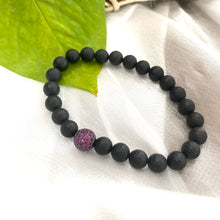 Charger l&#39;image dans la galerie, Matte Black Onyx Stretch Bracelet For Men with Ruby Red Cz Pave Gunmetal Spacer, 7.5&quot;inches
