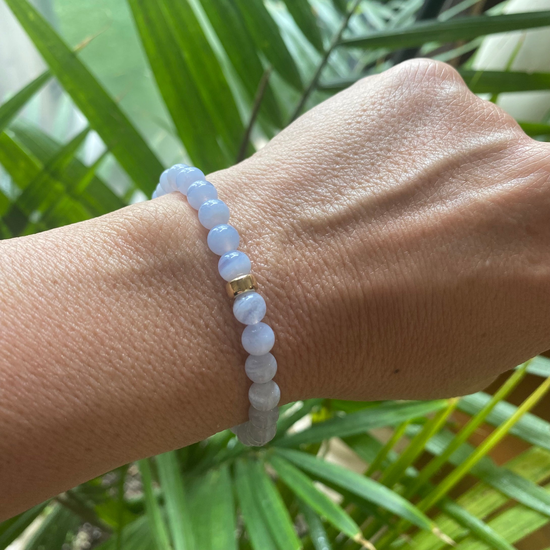 Blue Lace Agate Stretchy Bracelet 6 or 8mm, 14K GF