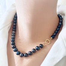 Charger l&#39;image dans la galerie, Black Pearl Necklace with Removable Black Baroque Pearl Pendant, Gold Vermeil Plated Silver,17.5&quot;in
