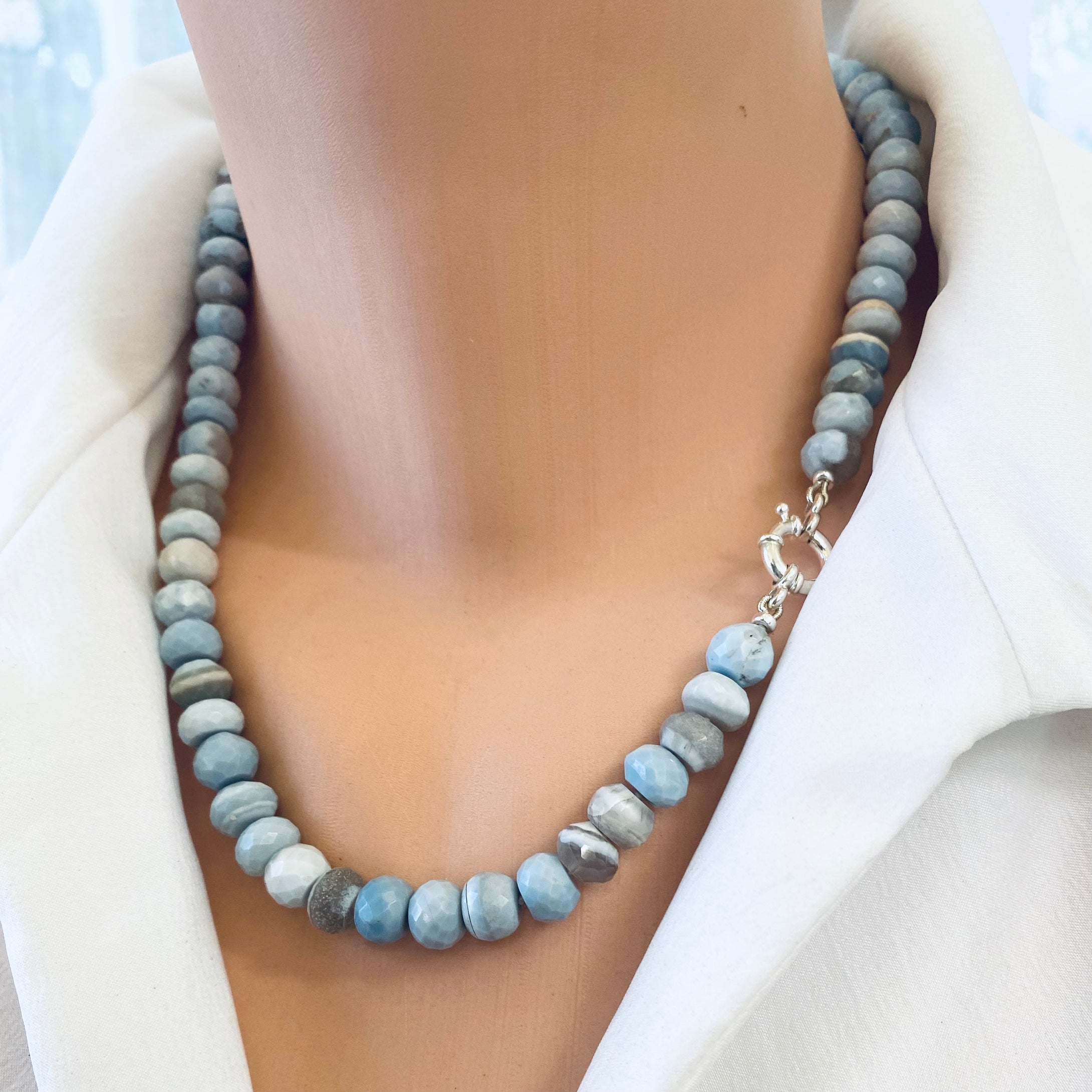 Shaded Blue-Grey Faceted Opal Candy Necklace