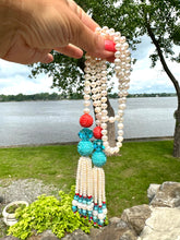 Charger l&#39;image dans la galerie, Collier Lariat en Perles avec Corail et Turquoise
