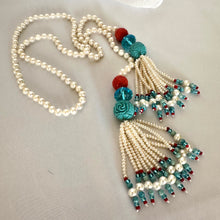 Charger l&#39;image dans la galerie, Collier Lariat en Perles avec Corail et Turquoise
